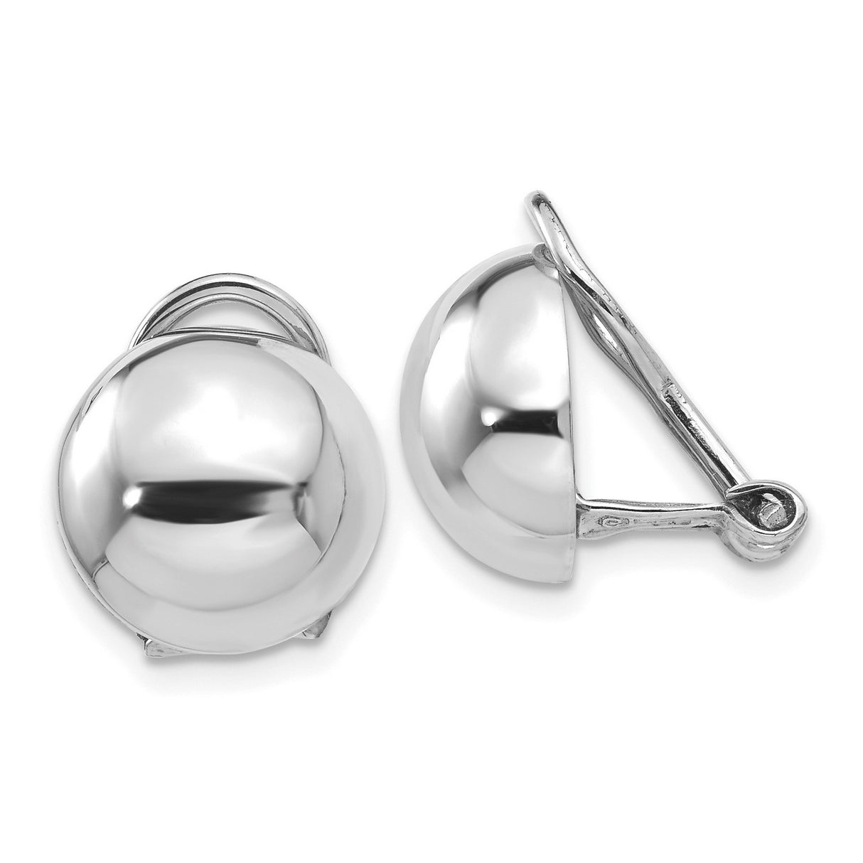 14k White Gold Domed Clip-On Earrings for Women with Omega Back, Polished High Shine Finish, Modern Minimalist Half Dome Design, Non-Pierced Classic Style for Everyday or Formal Wear
