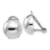 14k White Gold Domed Clip-On Earrings for Women with Omega Back, Polished High Shine Finish, Modern Minimalist Half Dome Design, Non-Pierced Classic Style for Everyday or Formal Wear