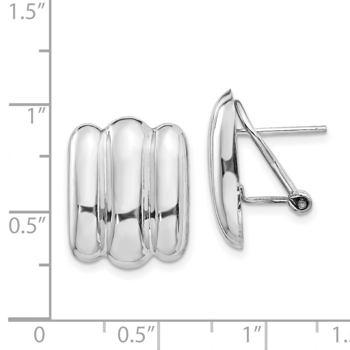 14k White Gold Huggie Earrings, Bold Ridged Design, High-Polish Modern Minimalist Hoops