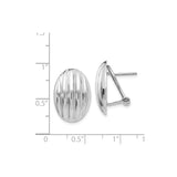 14k White Gold Oval Hoop Earrings with Polished Ribbed Design and Omega Clip Back