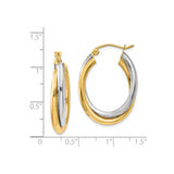 14k Two-Tone Gold Hoop Earrings, Intertwined Yellow and White Gold Oval Twist Design