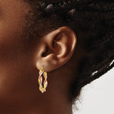 14k Tri Tone Gold Twisted Hoop Earrings, Polished and Textured Modern Design for Women