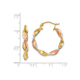 14k Tri Tone Gold Twisted Hoop Earrings, Polished and Textured Modern Design for Women