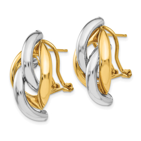 14k Yellow Gold Hoop Earrings with Interlocking Two-Tone Links and Sculptural Loop Design