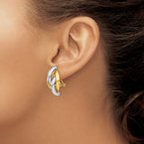 14k Yellow Gold Hoop Earrings with Interlocking Two-Tone Links and Sculptural Loop Design