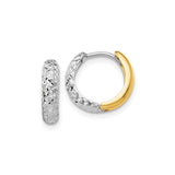 14k Two-Tone Gold Hoop Earrings with Textured White Gold Diamond-Cut Finish