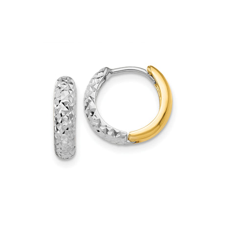 14k Two-Tone Gold Hoop Earrings with Textured White Gold Diamond-Cut Finish