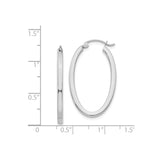 14k White Gold Oval Hoop Earrings, Lightweight Polished Minimalist Style for Women