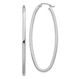 14k White Gold Elongated Oval Hoop Earrings, Polished Minimalist Design for Women