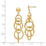 14k Yellow Gold Dangle Earrings with Interlocking Open Circles and Geometric Drop Design