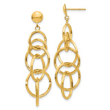 14k Yellow Gold Dangle Earrings with Interlocking Open Circles and Geometric Drop Design