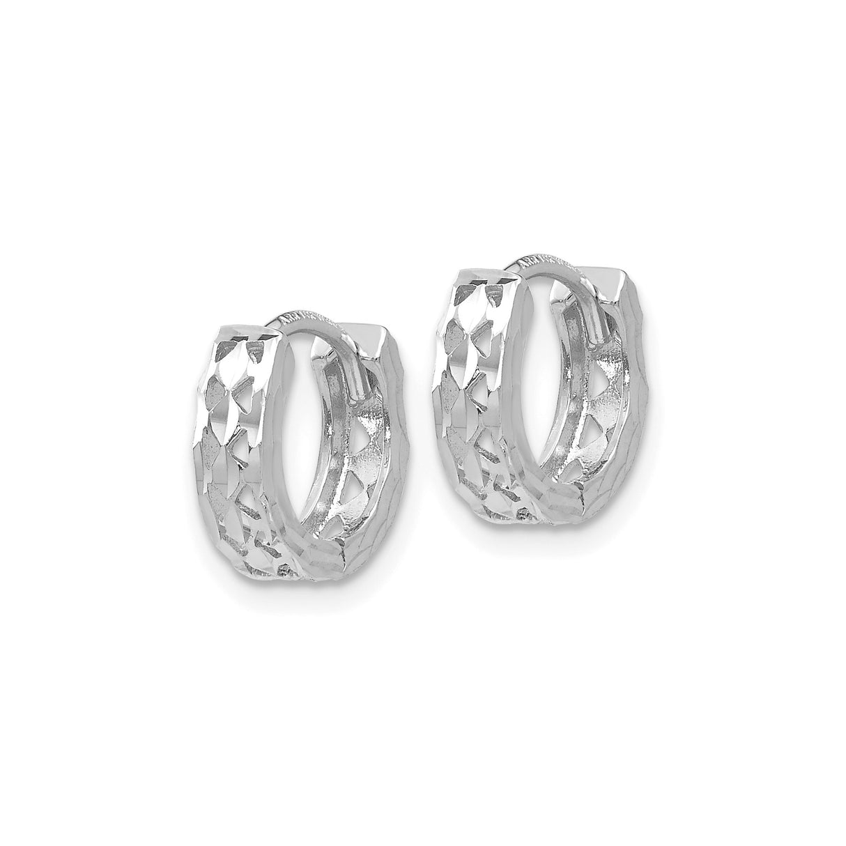 14k White Gold Huggie Hoop Earrings, Polished Finish with Bow Heart Design for Women