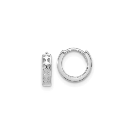 14k White Gold Huggie Hoop Earrings, Polished Finish with Bow Heart Design for Women