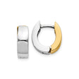 14k Two Tone Gold Hoop Earrings, Yellow and White Gold Huggie Style, Unisex Minimalist Design