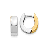 14k Two Tone Gold Hoop Earrings, Yellow and White Gold Huggie Style, Unisex Minimalist Design