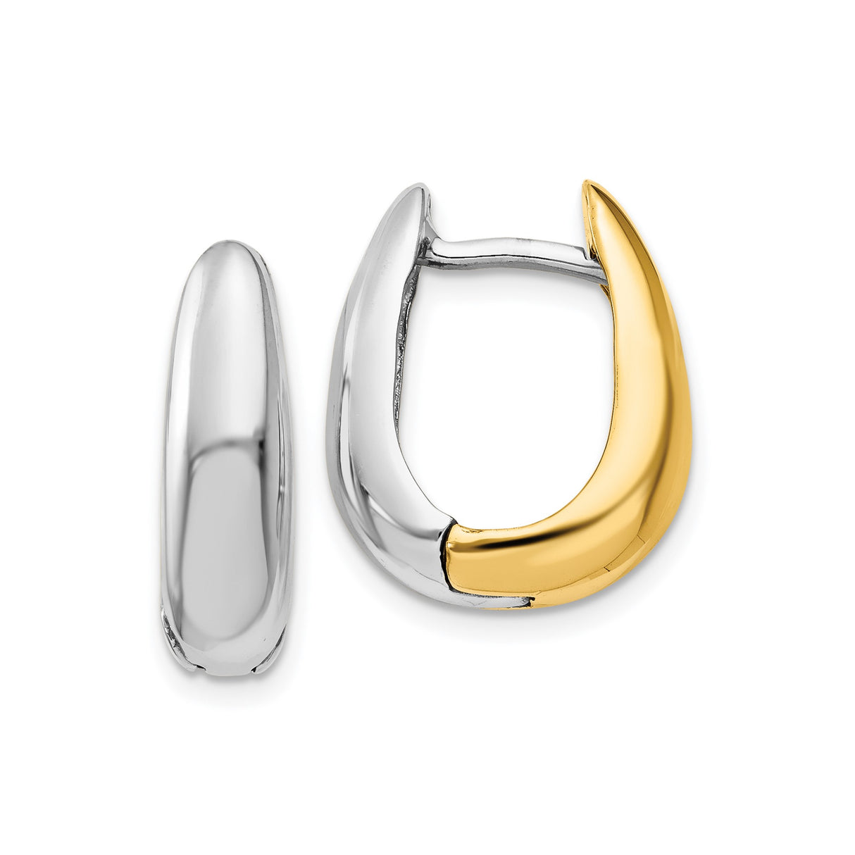 14k Two-Tone Gold Hoop Earrings, Polished Finish, Huggie Style for Men