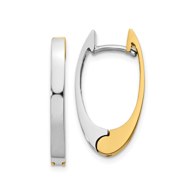 14k Two-Tone Gold Hoop Earrings, Modern Oval Lightweight Design for Women