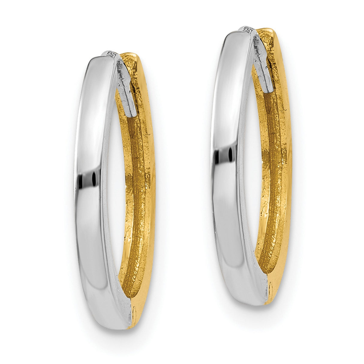 14k Yellow and White Gold Hoop Earrings, Modern Minimalist Unisex Design