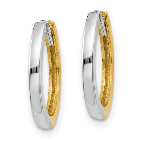 14k Yellow and White Gold Hoop Earrings, Modern Minimalist Unisex Design