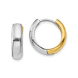14k Yellow and White Gold Hoop Earrings, Two-Tone Small Huggie Style, Unisex Design
