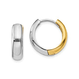 14k Yellow and White Gold Hoop Earrings, Two-Tone Small Huggie Style, Unisex Design
