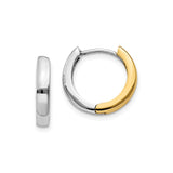 14k Two-Tone Gold Hoop Earrings, White and Yellow Gold, Polished Minimalist Design