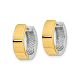 14k Two-Tone Gold Hoop Earrings, Round Yellow and White Gold, Unisex Hinged Design