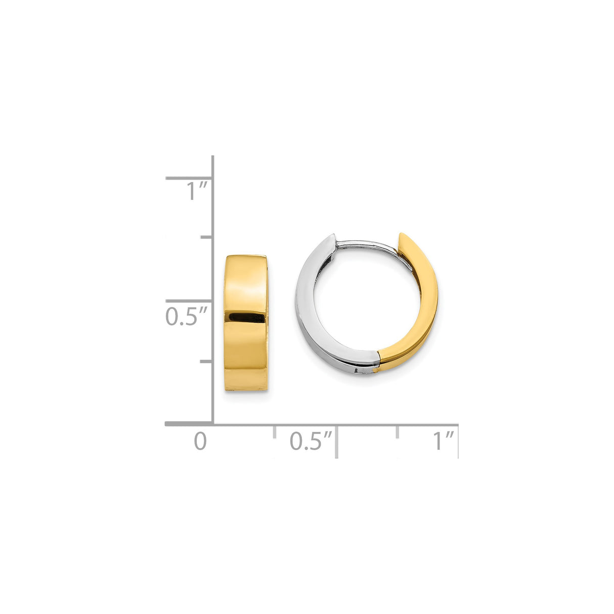 14k Two-Tone Gold Hoop Earrings, Round Yellow and White Gold, Unisex Hinged Design