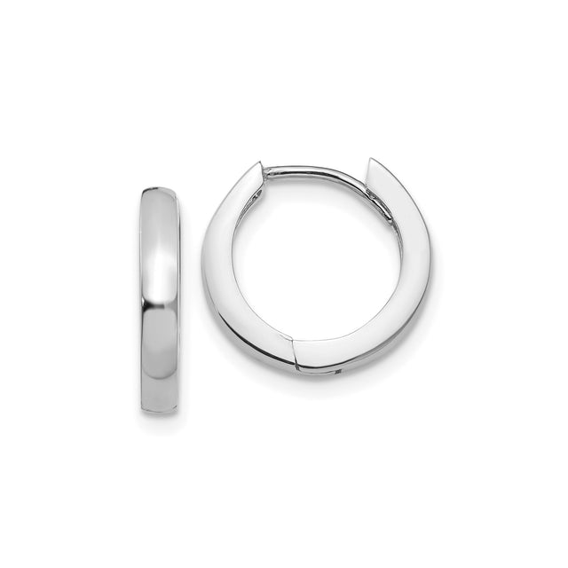 14k White Gold Hoop Earrings, Classic Round Polished Hinged Hoops, Minimalist Smooth Design