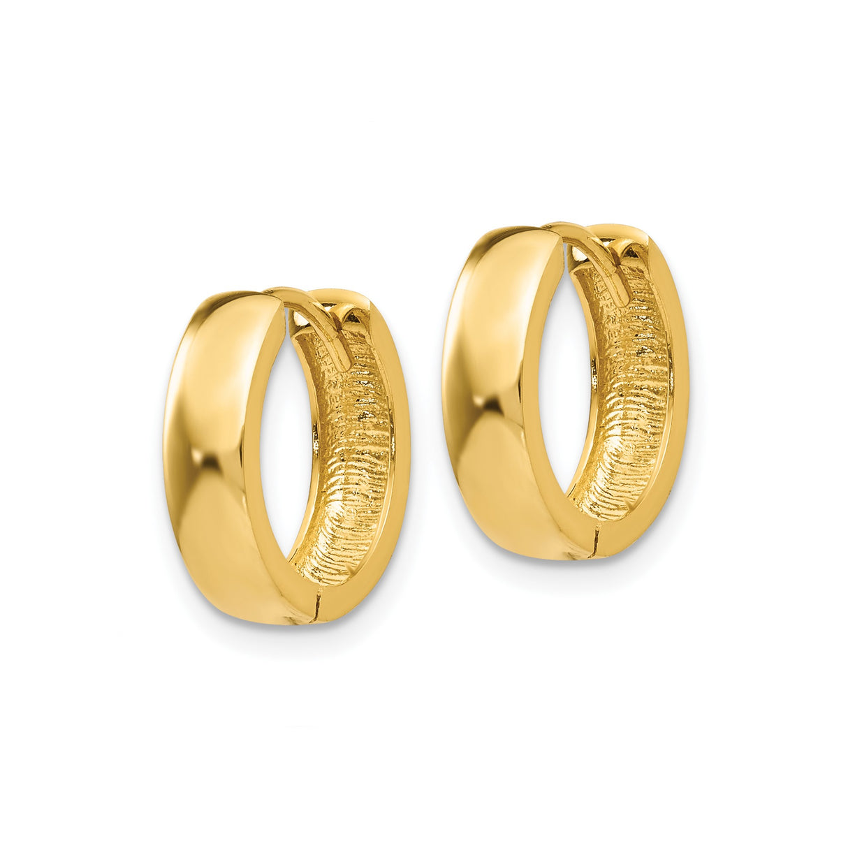 14k Yellow Gold Hoop Earrings, Polished Minimalist Style, Unisex Lightweight Design