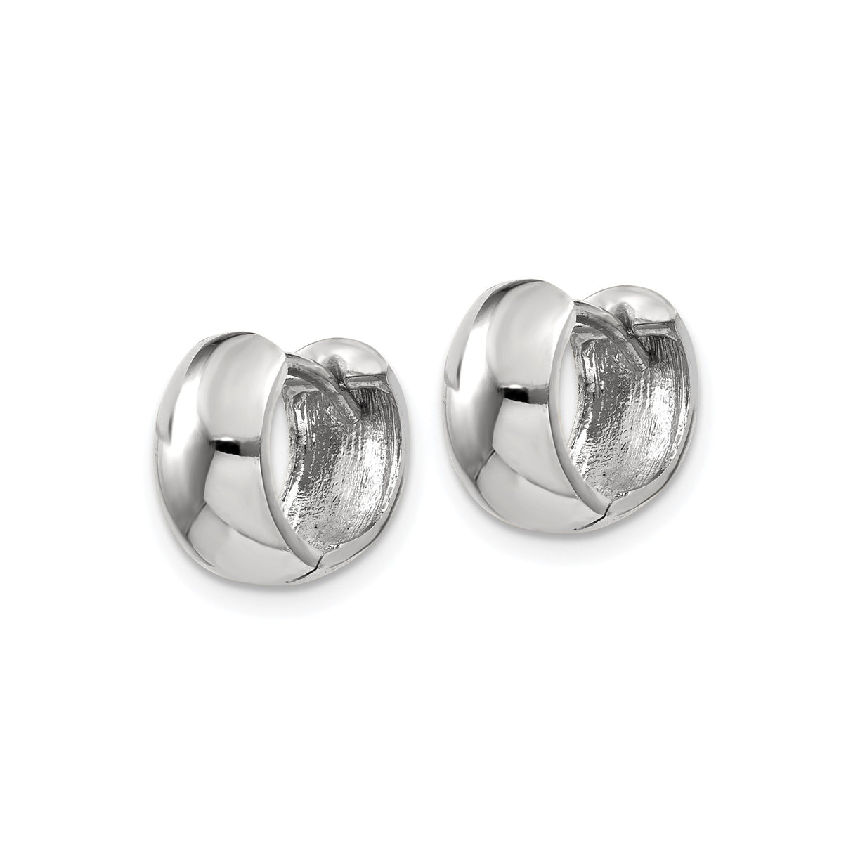 14k White Gold Huggie Earrings, Lightweight Polished Hoop with Hinged Closure, Minimalist Design