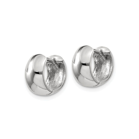 14k White Gold Huggie Earrings, Lightweight Polished Hoop with Hinged Closure, Minimalist Design