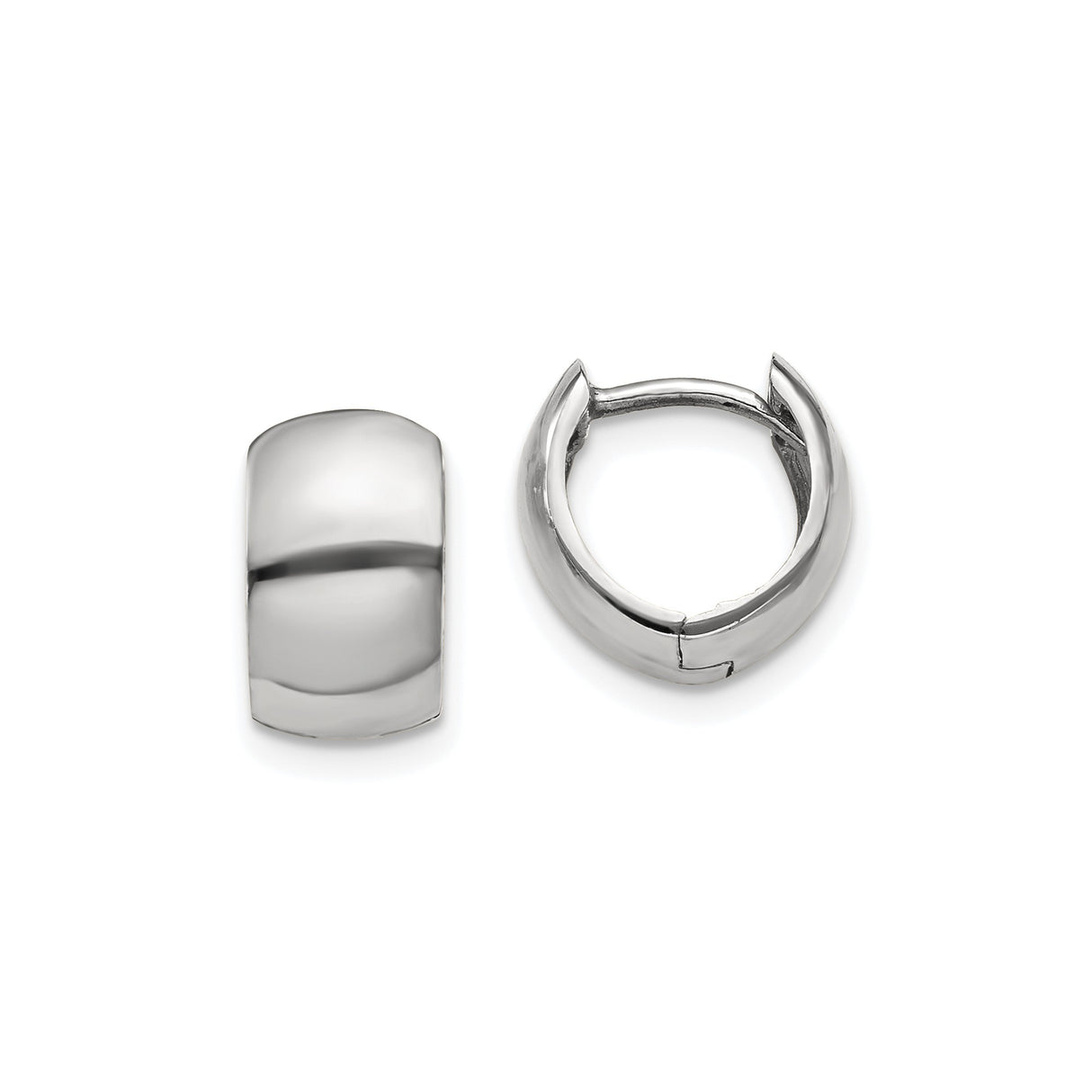 14k White Gold Huggie Earrings, Lightweight Polished Hoop with Hinged Closure, Minimalist Design