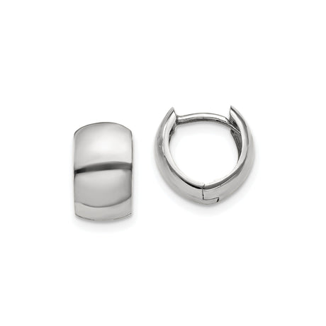 14k White Gold Huggie Earrings, Lightweight Polished Hoop with Hinged Closure, Minimalist Design