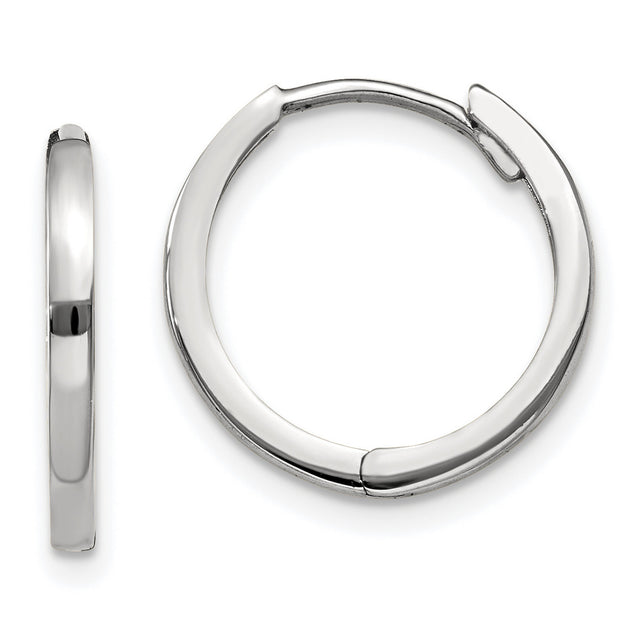 14k White Gold Hoop Earrings, Classic Polished Round Hoops with Smooth Finish, Lightweight Design