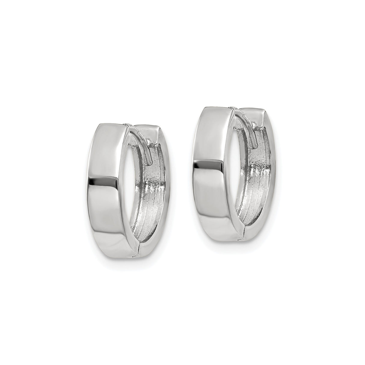 14k White Gold Hoop Earrings, Classic Minimalist Polished Huggie Design, Unisex Jewelry