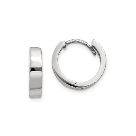 14k White Gold Hoop Earrings, Classic Minimalist Polished Huggie Design, Unisex Jewelry
