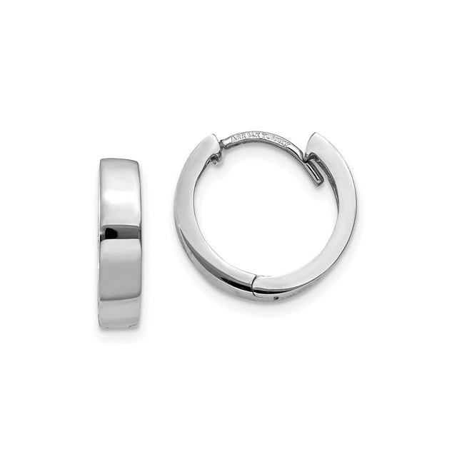 14k White Gold Hoop Earrings, Classic Minimalist Polished Huggie Design, Unisex Jewelry