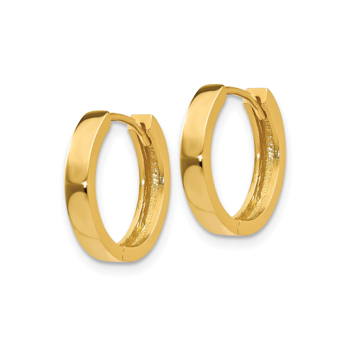 14k Yellow Gold Hoop Earrings, Smooth Polished Finish, Hinged Closure, Unisex 12mm Hoops
