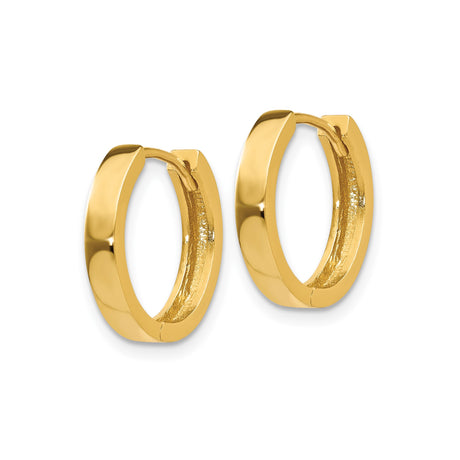 14k Yellow Gold Hoop Earrings, Smooth Polished Finish, Hinged Closure, Unisex 12mm Hoops