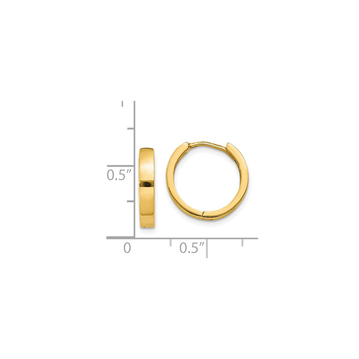 14k Yellow Gold Hoop Earrings, Smooth Polished Finish, Hinged Closure, Unisex 12mm Hoops