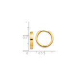 14k Yellow Gold Hoop Earrings, Smooth Polished Finish, Hinged Closure, Unisex 12mm Hoops