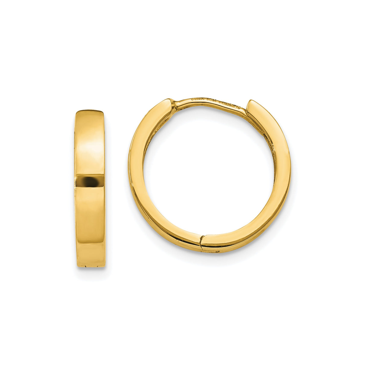 14k Yellow Gold Hoop Earrings, Smooth Polished Finish, Hinged Closure, Unisex 12mm Hoops