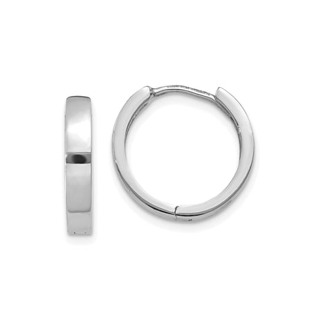 14k White Gold Hoop Earrings, Polished Minimalist Huggies for Women