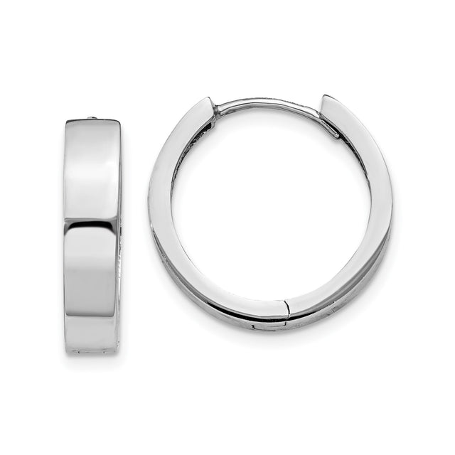 14k White Gold Hoop Earrings, Minimalist Unisex Huggie Style with Polished Finish