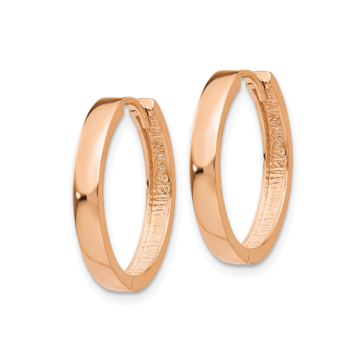 14k Rose Gold Hoop Earrings, Sleek Minimalist Polished Design, Lightweight Everyday Style
