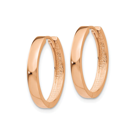 14k Rose Gold Hoop Earrings, Sleek Minimalist Polished Design, Lightweight Everyday Style