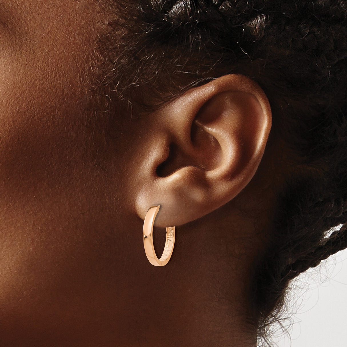 14k Rose Gold Hoop Earrings, Sleek Minimalist Polished Design, Lightweight Everyday Style