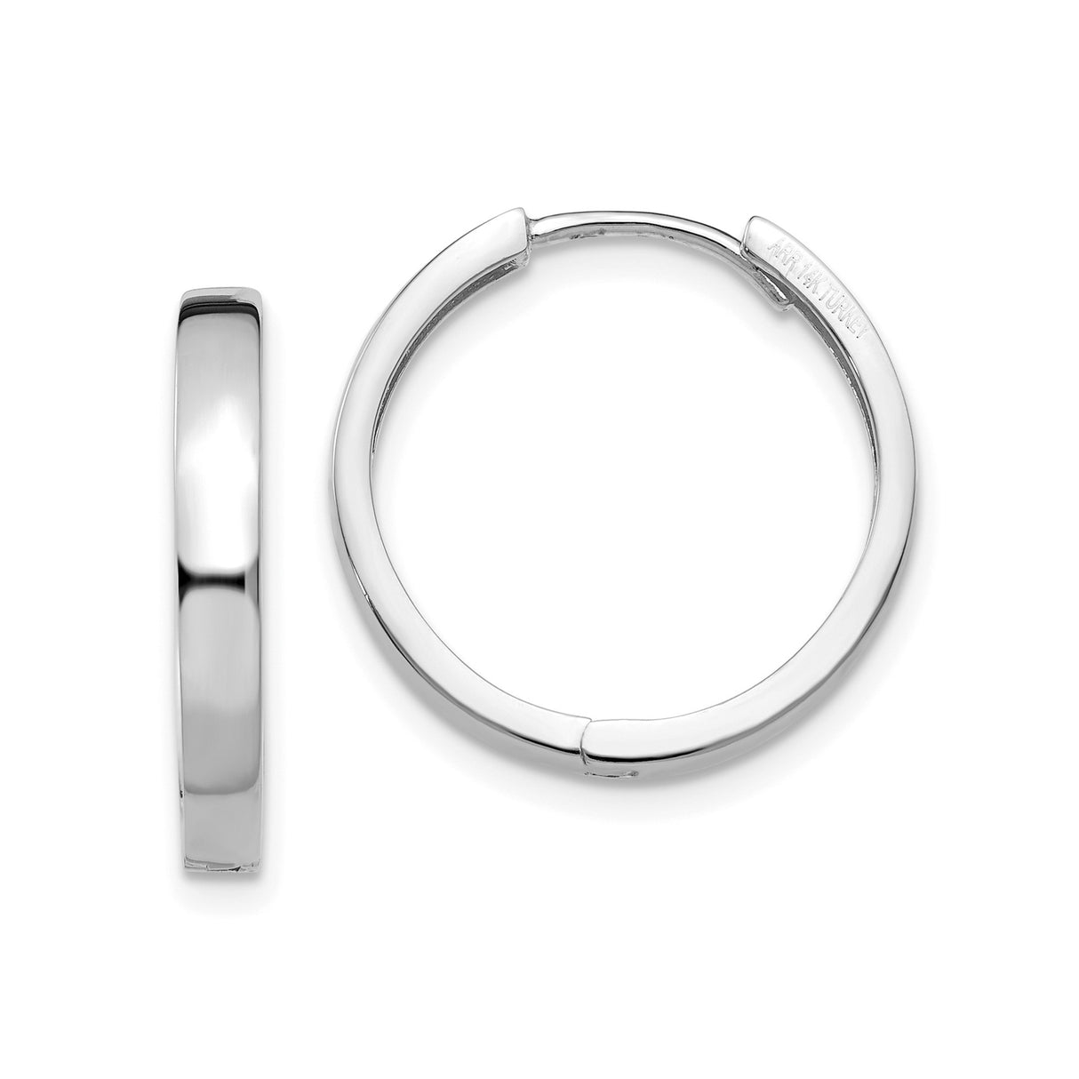 14k White Gold Hoop Earrings, Medium Polished Classic Hoops, Minimalist Style for Women