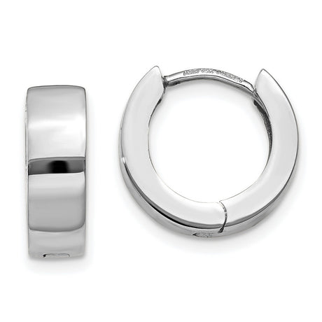 14k White Gold Hoop Earrings, Polished Finish, Snap Closure, Minimalist Huggie Style